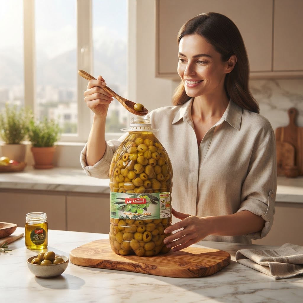 زیتون شور بی هسته ویژه آکای(پت 4 کیلویی) با ارسال رایگان